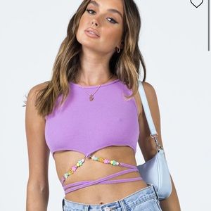Princess Polly purple tie crop top with cute beads